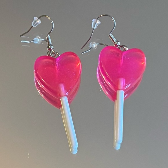 Pink Heart Lollipop Dangle Earrings - Picture 4 of 5